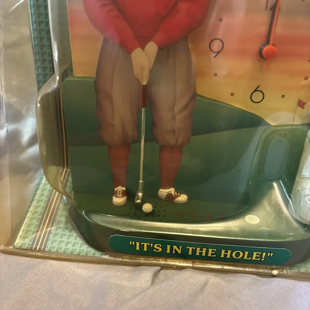 Vtg Golf Clock In Package Animated Figure 90s Novelty Gift For Golfers Dads